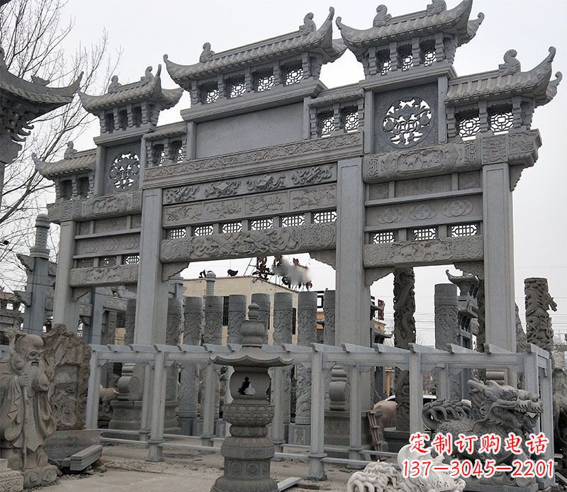 保定京中领雕塑:牌坊石雕定制