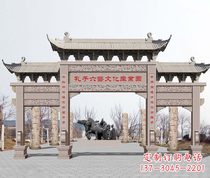 保定景区三门石雕牌坊-高质美观可靠的雕塑装置