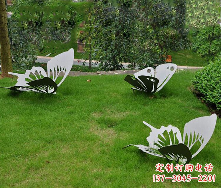 保定镜面不锈钢蝴蝶公园草坪动物雕塑摆件