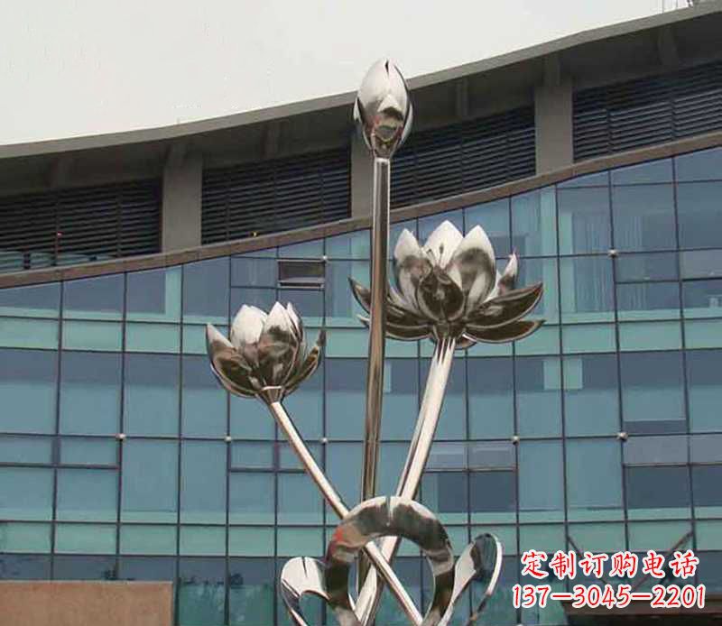 保定优质镜面不锈钢荷花塑像