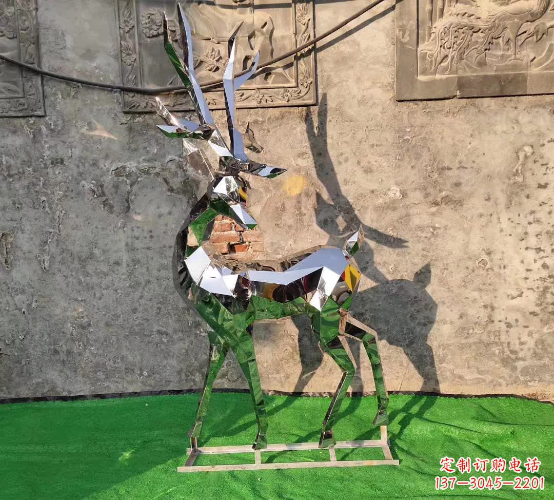 保定闪耀华丽的不锈钢几何梅花鹿雕塑