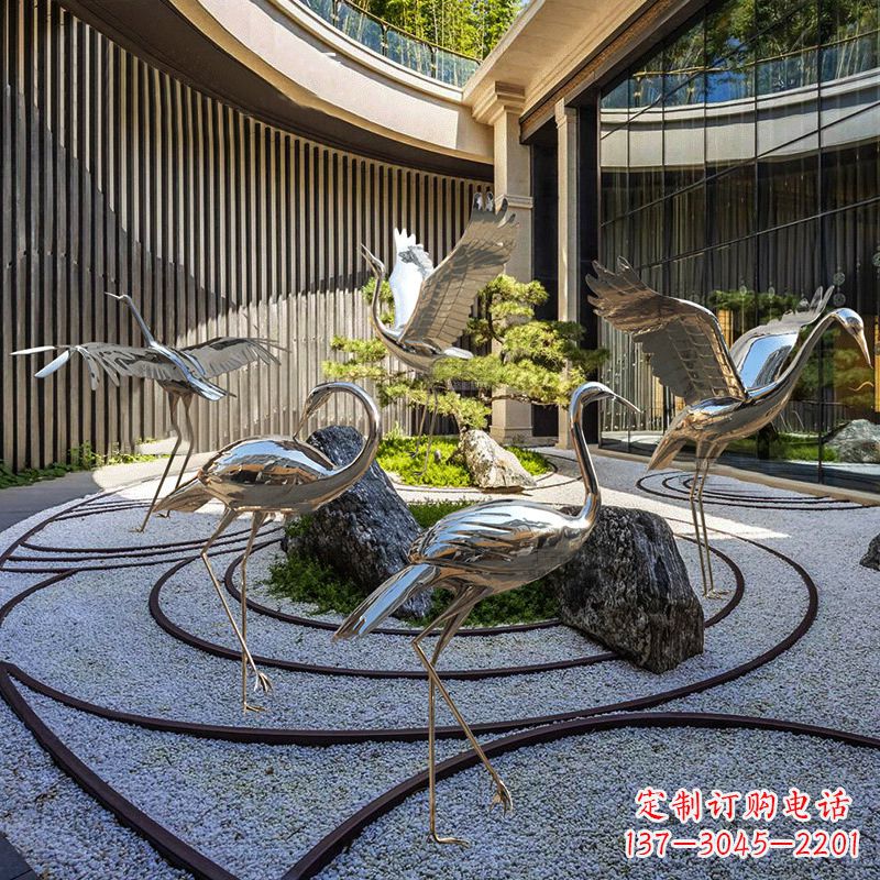 保定中领雕塑镜面不锈钢仙鹤雕塑