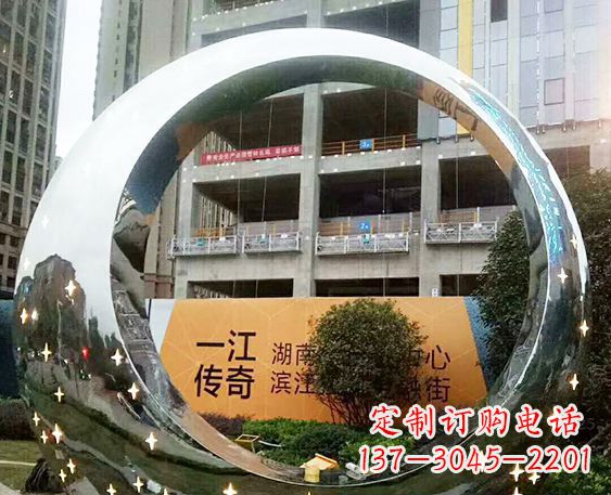 保定让您的空间脱颖而出!时尚镜面不锈钢圆环景观雕塑