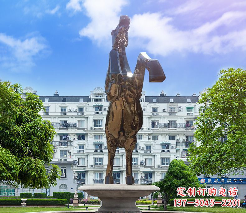 保定镜面城市经典不锈钢奔马塑像