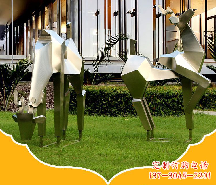 保定镜面福鹿不锈钢雕塑