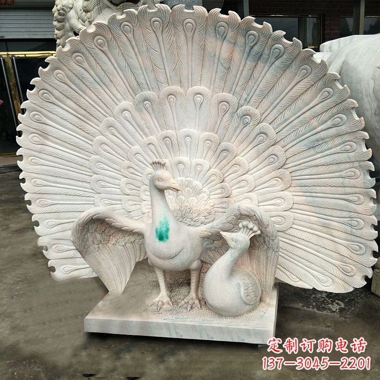 保定汉白玉孔雀雕塑,传统工艺精致塑造