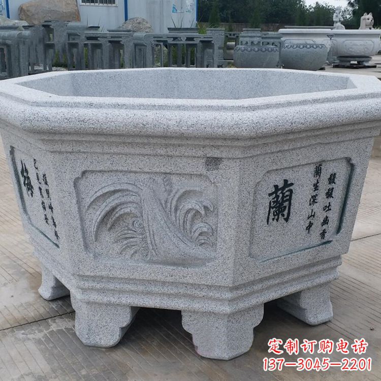 保定兰花-中式砂岩花盆雕塑