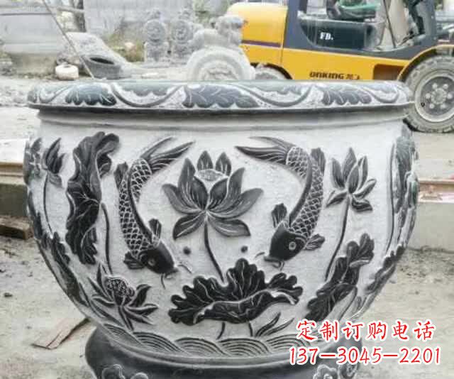 保定鲤鱼石浮雕水缸,清新雅致