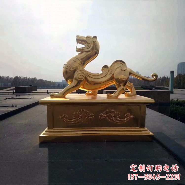 保定引领神兽,虎魂鎏金铜雕