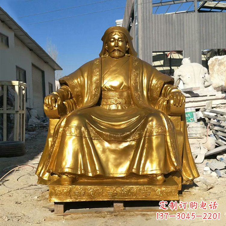保定鎏金成吉思汗铜雕-中国历史伟人古代著名人物雕像