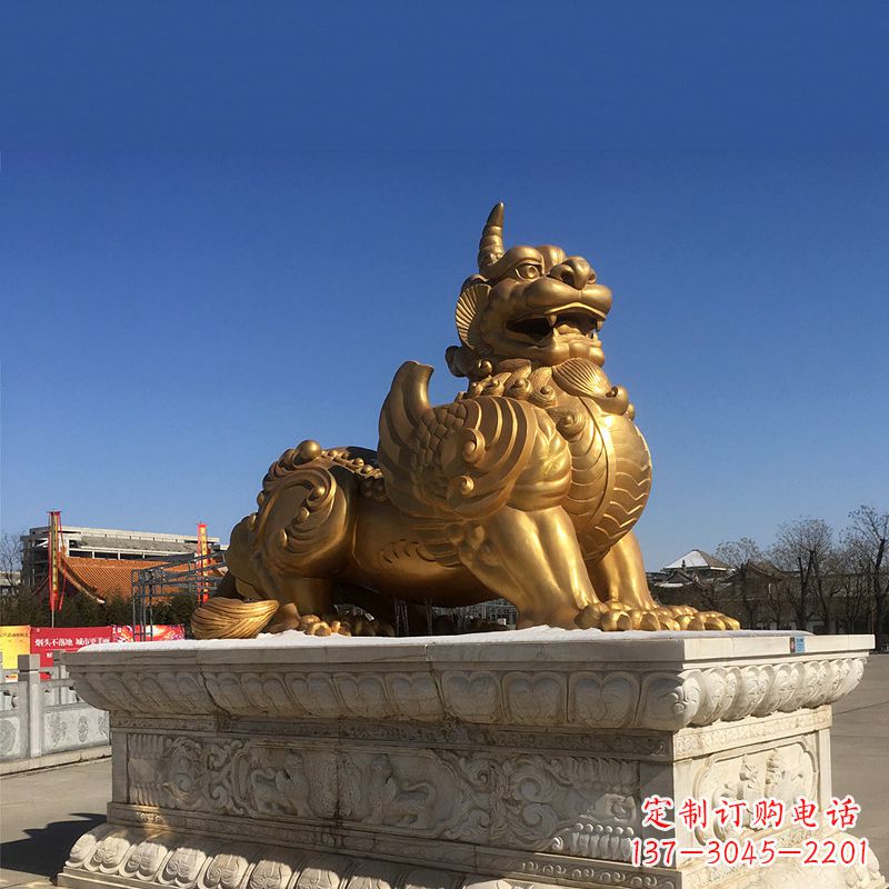 保定鎏金铜獬豸雕塑-给您的园林更多灵魂