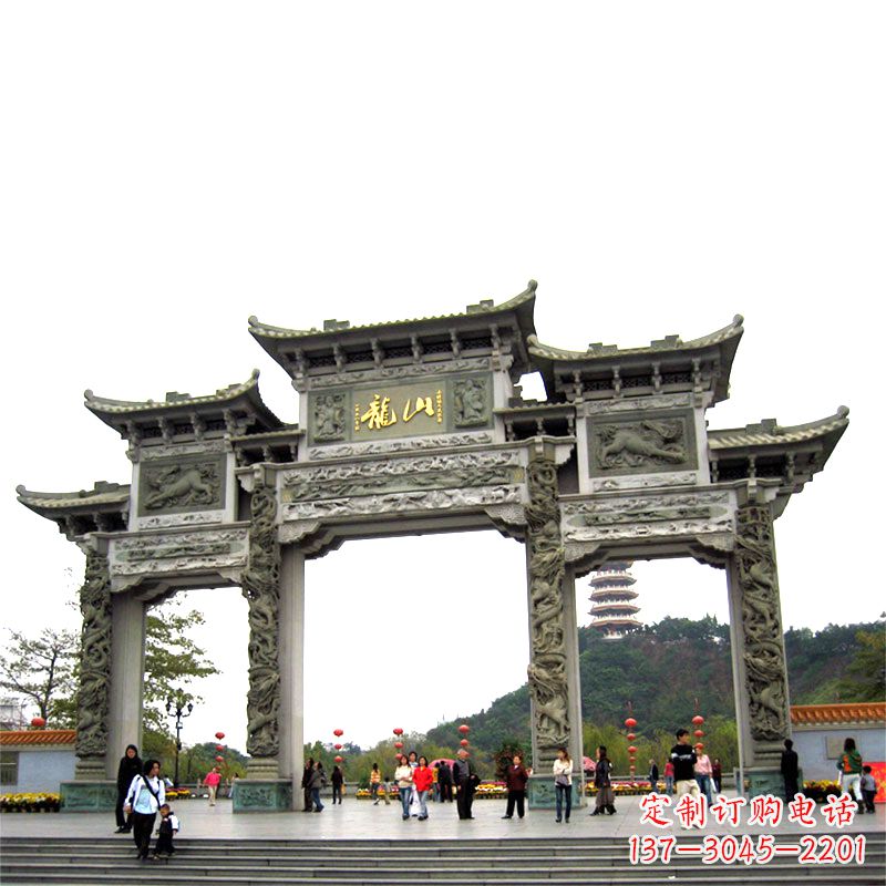 保定龙山景区大型石头雕塑牌楼,定制之选