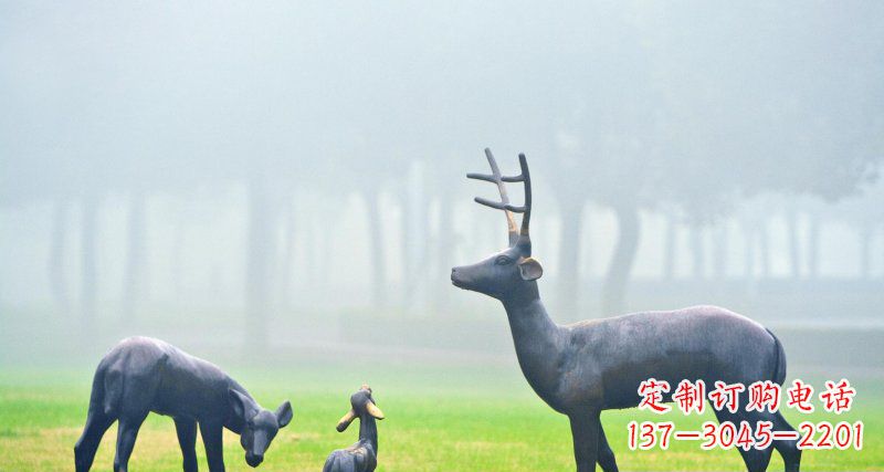 保定鹿一家动物铜雕