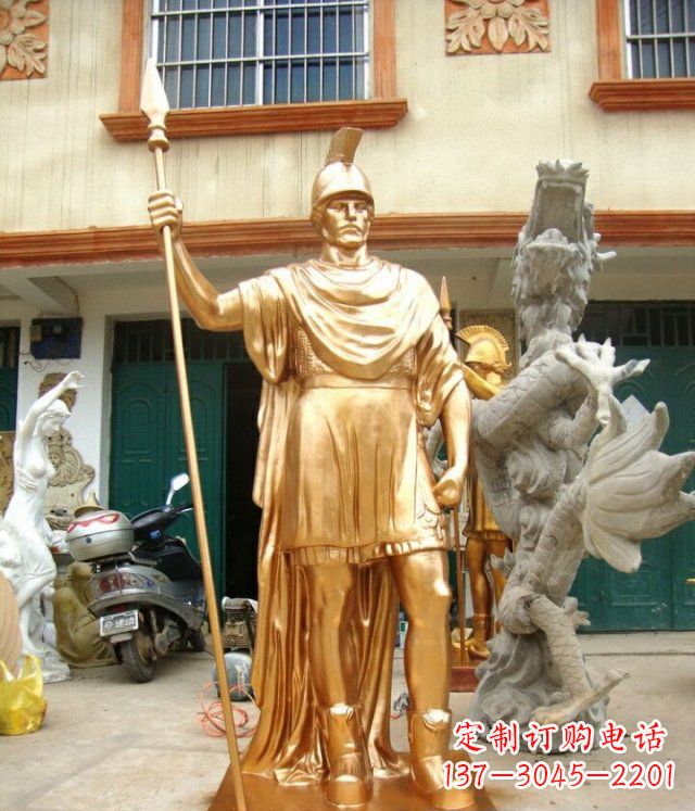 保定罗马勇士玻璃钢仿铜马雕塑