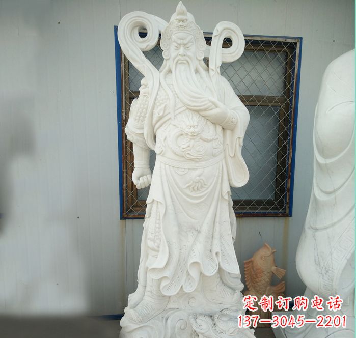 保定手工汉白玉关公雕塑