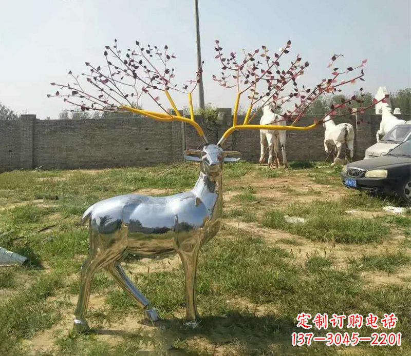 保定梅花鹿镜面不锈钢摆件雕塑