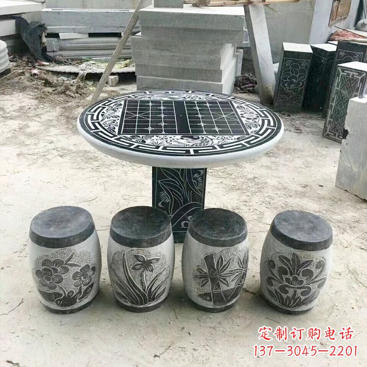 保定精美梅兰竹菊形石桌凳,无与伦比的艺术美感