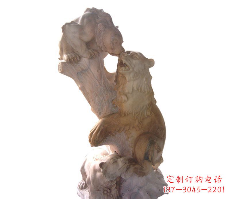 保定母子狗熊石雕公园动物雕塑