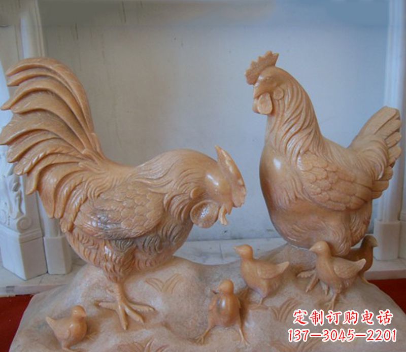 保定中领雕塑--精致石雕母子鸡动物雕塑