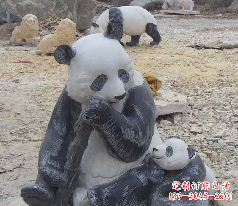 保定母子熊猫石雕仿真动物雕塑
