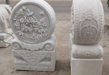 保定汉白玉牡丹花门墩雕塑