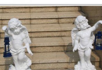 保定领雕塑-汉白玉小天使公园西方人物路灯石雕