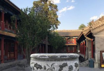 保定连年有鱼石浮雕圆形荷花水缸