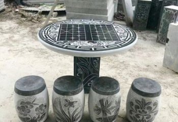保定精美梅兰竹菊形石桌凳，无与伦比的艺术美感