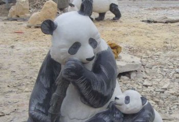 保定母子熊猫石雕仿真动物雕塑