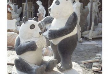 保定母子熊猫石雕，传达真挚的亲情