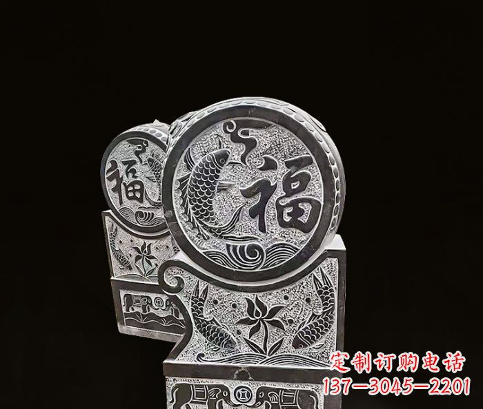 保定年年有余雕塑-门墩仿古抱鼓石