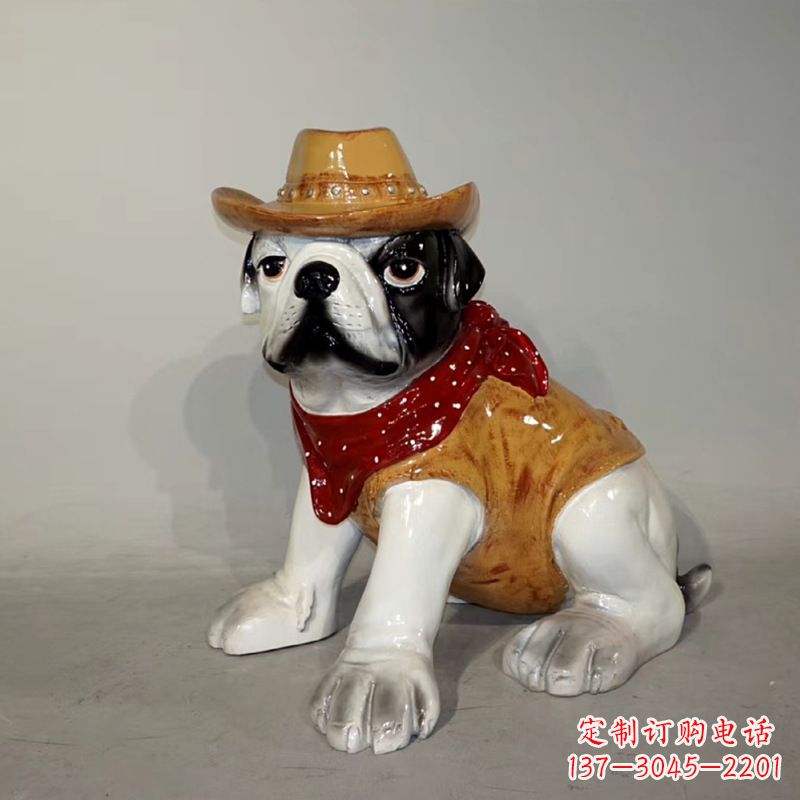 保定任性可爱的牛仔造型斗牛犬雕塑
