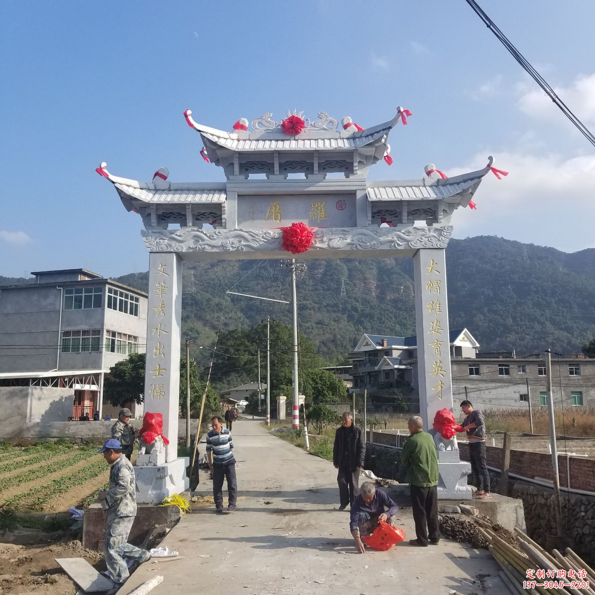 保定定制精美农村单门石牌坊雕塑