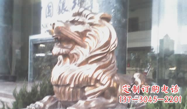 保定趴着的西洋狮子铜雕 (3)