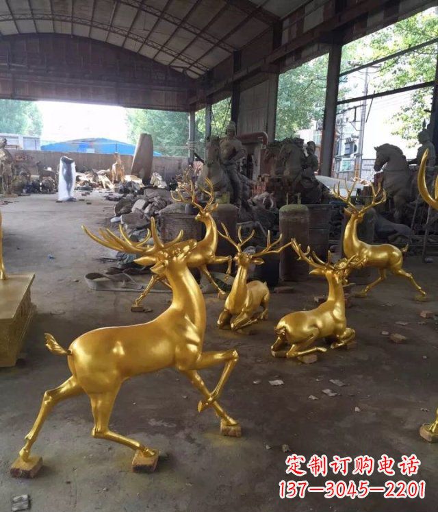 保定喷漆玻璃钢仿铜小鹿公园动物雕塑