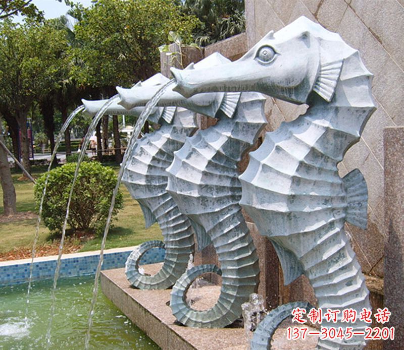保定喷水海马石雕,精致美观的精灵马雕塑