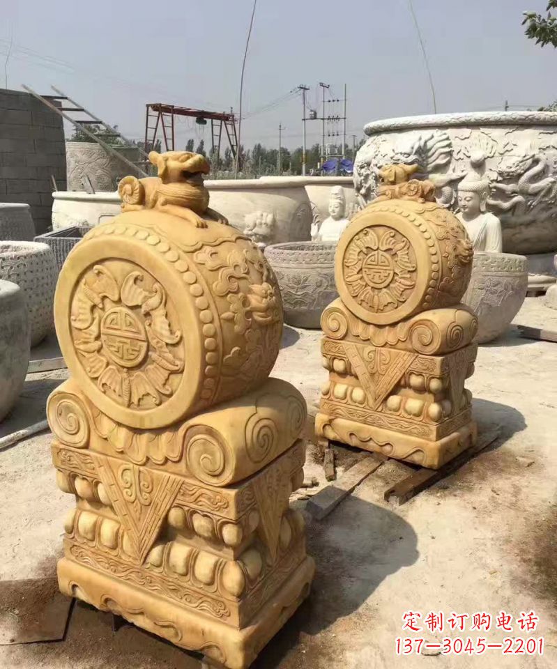 保定福瑞貔貅抱鼓石雕塑,传承中国古老文化