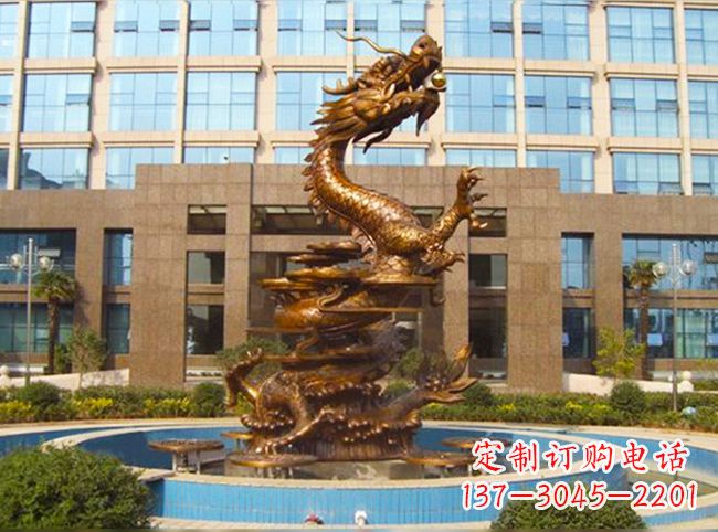 保定企业大门铜雕龙喷泉景观雕塑