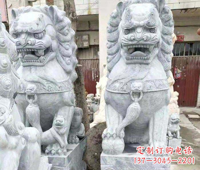 保定企业景观大理石狮子石雕 (2)