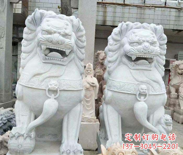 保定企业景观大理石狮子石雕 (3)