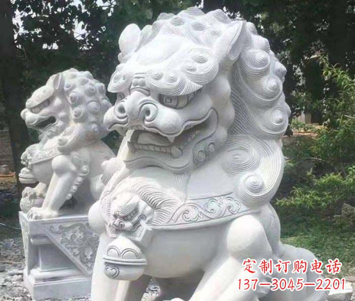 保定企业景观大理石狮子石雕 (4)
