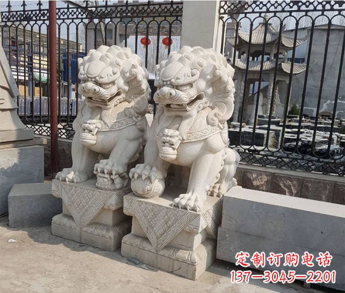 保定企业景观大理石狮子石雕 (11)
