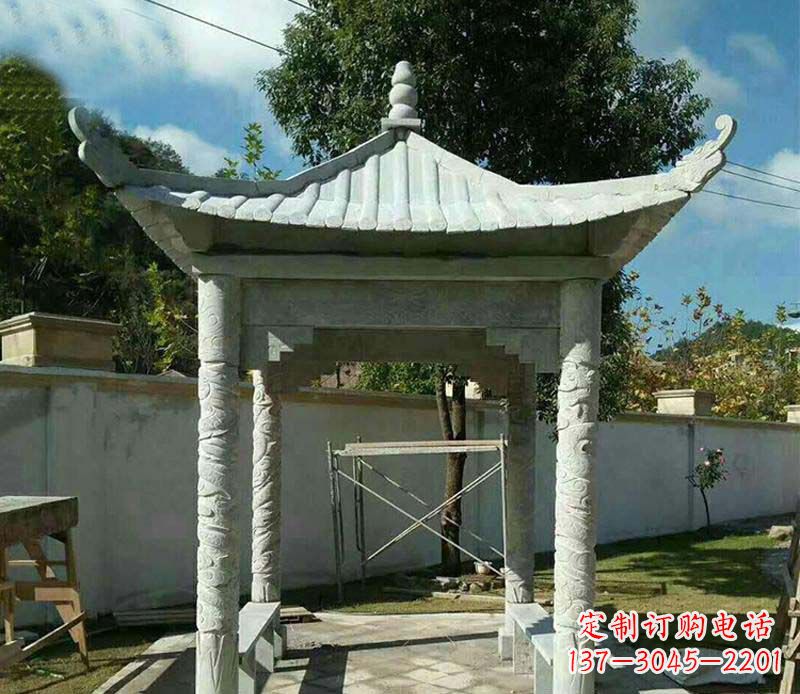 保定精美绝伦的青石单层四角凉亭雕塑