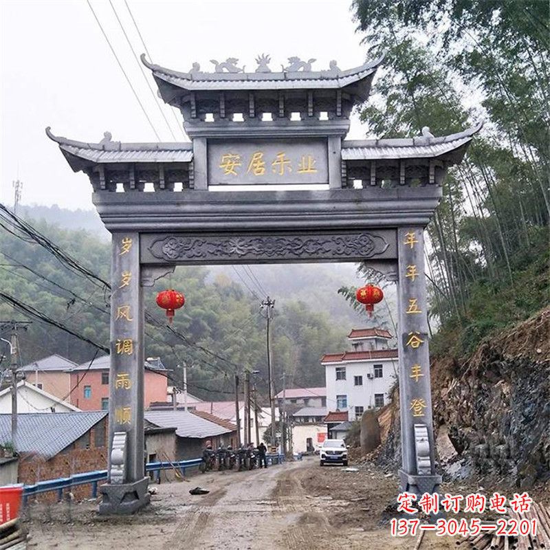 保定青石单门石牌坊——精美传承中国传统文化雕塑