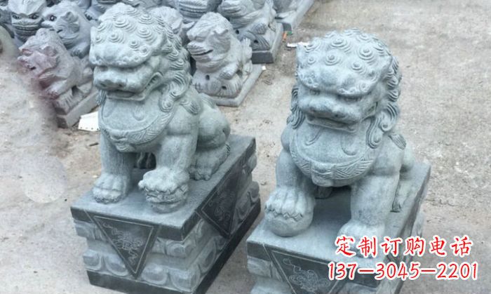 保定青石小狮子门口石雕,精美传统风格