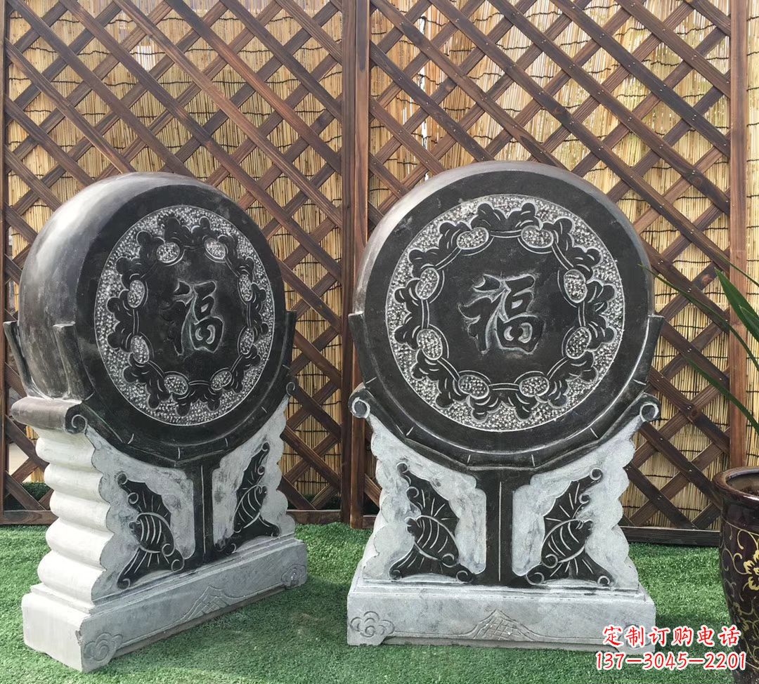 保定青石仿古福字抱鼓雕塑,让您的家园更加美观