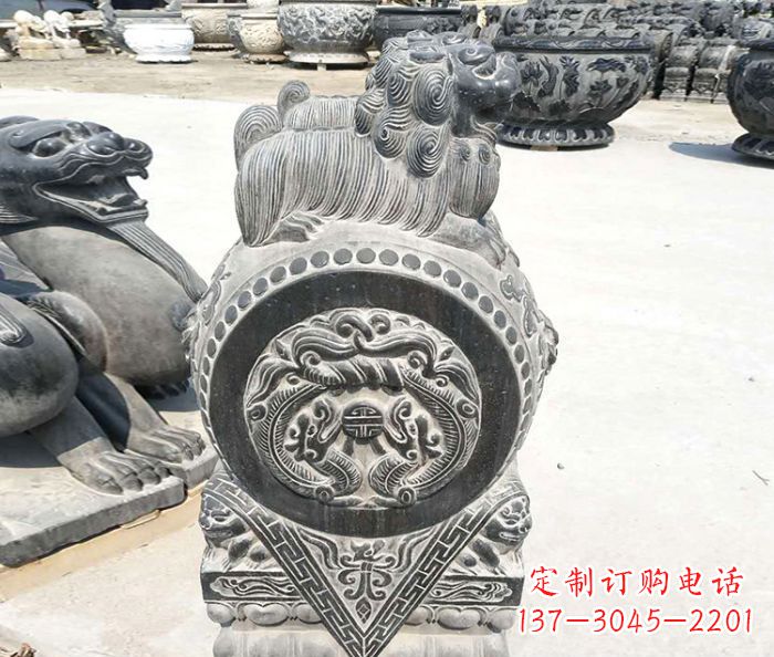 保定精美的青石仿古狮子门墩石雕