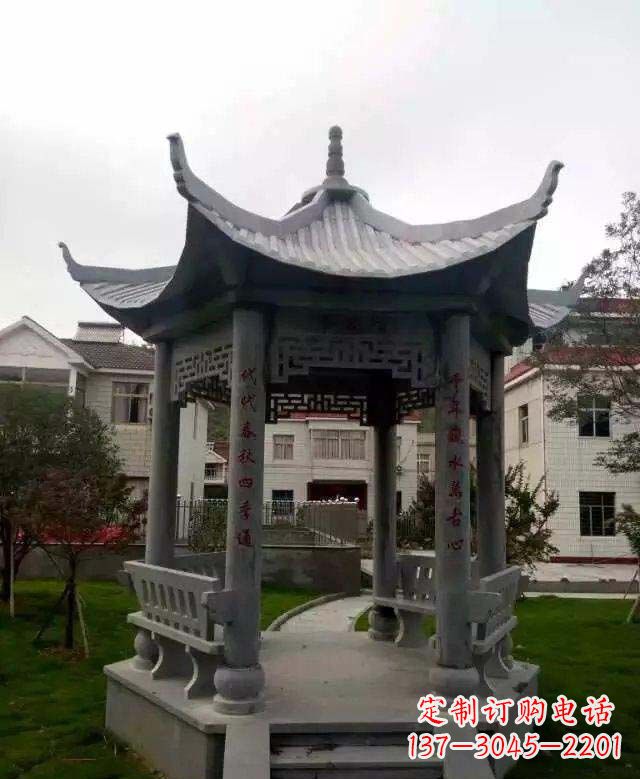 保定精美绝伦青石六角凉亭雕塑