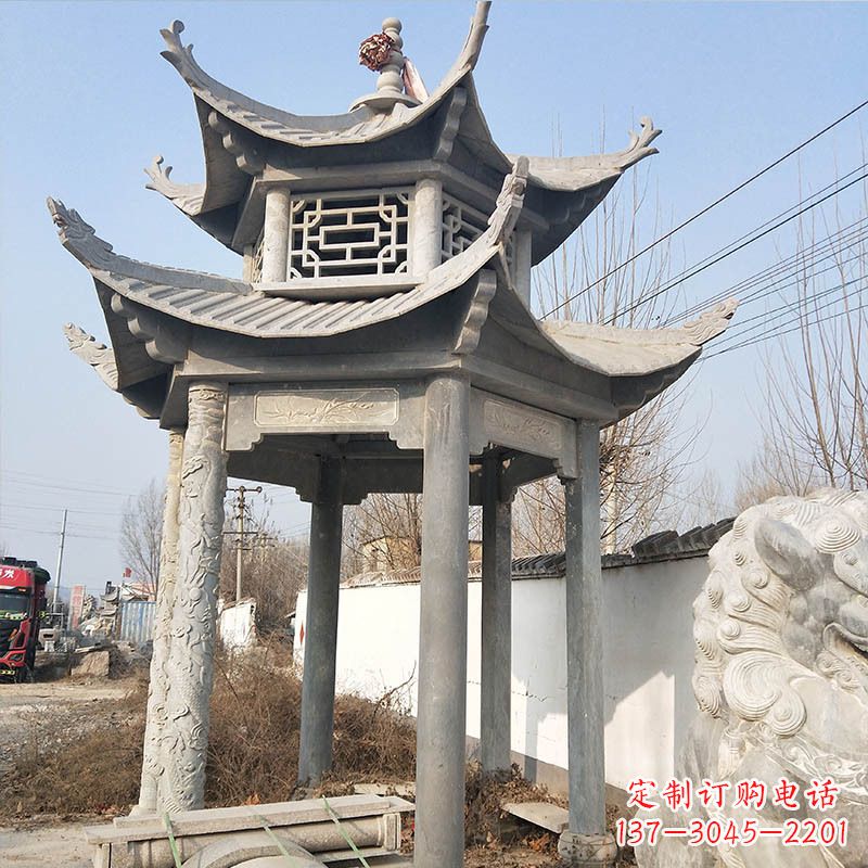 保定典雅精美的青石六角石凉亭雕塑
