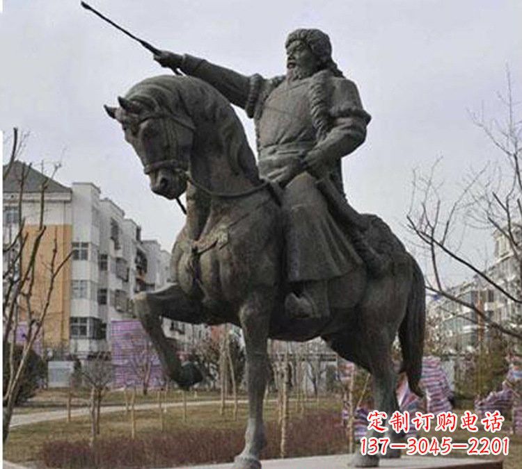 保定精致雕刻成吉思汗青铜骑马